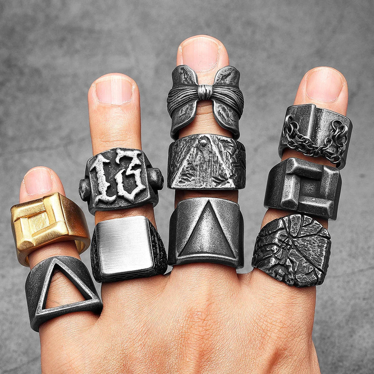 Retro Triangle Men Rings Stain - Vintage Fashion Newtown review and price