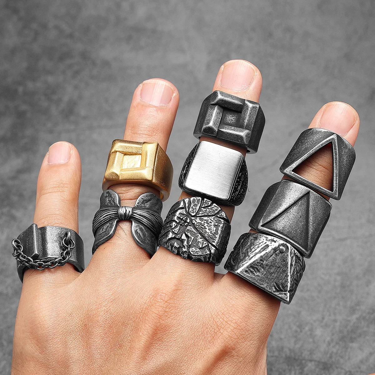 Retro Triangle Men Rings Stain - Vintage Fashion Newtown review and price