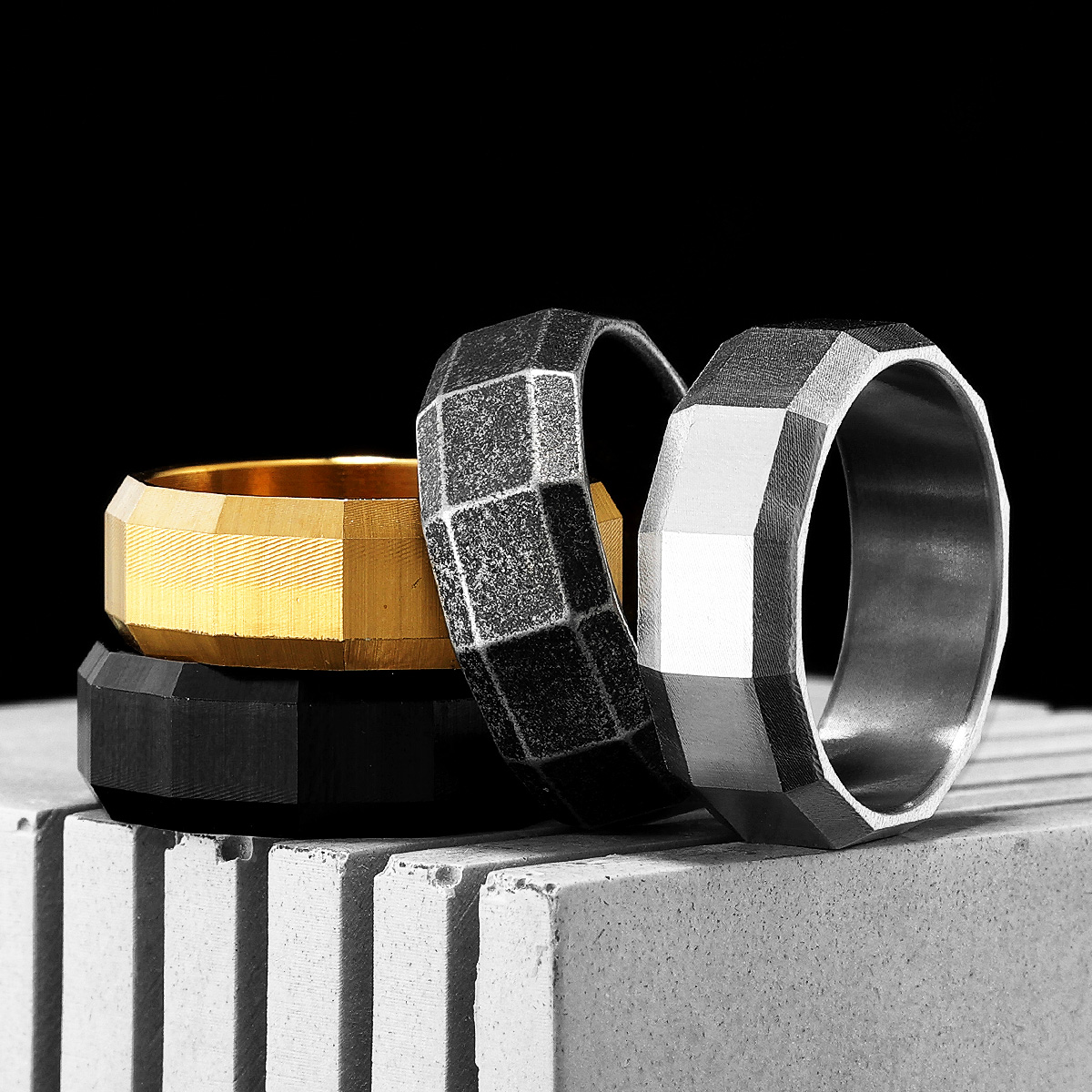 Geometric Cuts Men Rings Stain - Vintage Fashion Newtown review and price